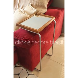 Apoio Lateral Madeira com Espelho Base Prata Príncipe