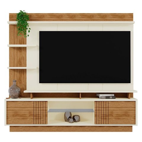 Estante Home Vinhedos 200cm Off White/amêndoa para Tv até 65” - Mobler