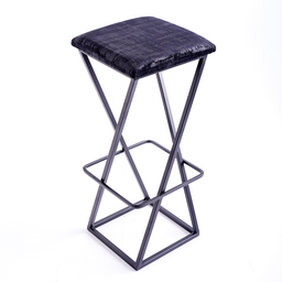 Banqueta Industrial Z Alta 70cm com Armação de Metal Preto Estofado Preto - 1