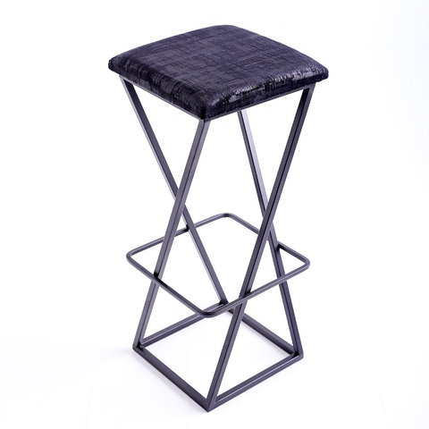 Banqueta Industrial Z Alta 70cm com Armação de Metal Preto Estofado Preto