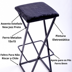 Banqueta Industrial Z Alta 70cm com Armação de Metal Preto Estofado Preto - 5