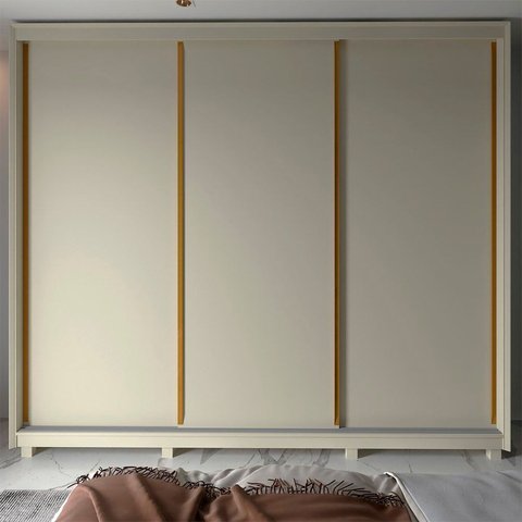 Guarda-Roupa Casal 3 Portas com Pés 100% MDF Platinum Bege/Off White