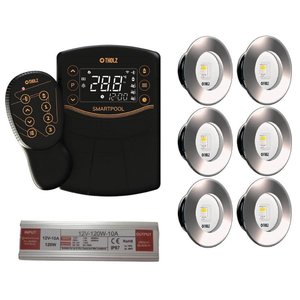 Kit 6 Led Slim Rgbw 15w Inox Piscina Tholz + Smartpool + Fonte