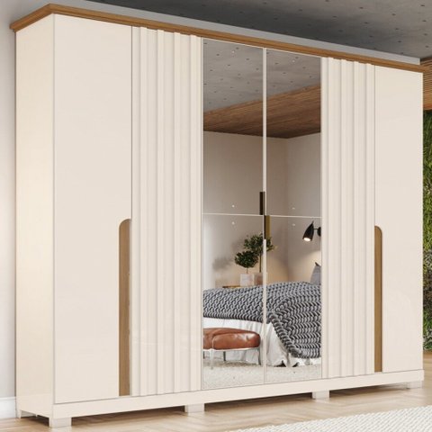 Guarda-roupa Casal Napoli com Espelho 6 Portas 6 Gavetas Off White/nature - Henn