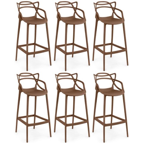 Kit 6 Banquetas Allegra com Encosto Design Cozinha/bancada - Marrom
