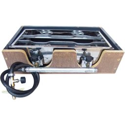 Fogão Inox 2 Bocas a Gás Caminhoneiro com Meia Chapa e Caixa - 1