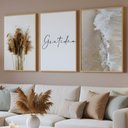 Ver imagem 2 de Kit 3 Quadros Boho Bege Mar Gratidão Moldura:castanho