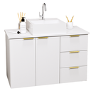 Ver imagem 2 de Balcão Móvel Gabinete Mdf para Banheiro com Tampo & Cuba 80cm Gavetas Lado Direito Puxador Dourado