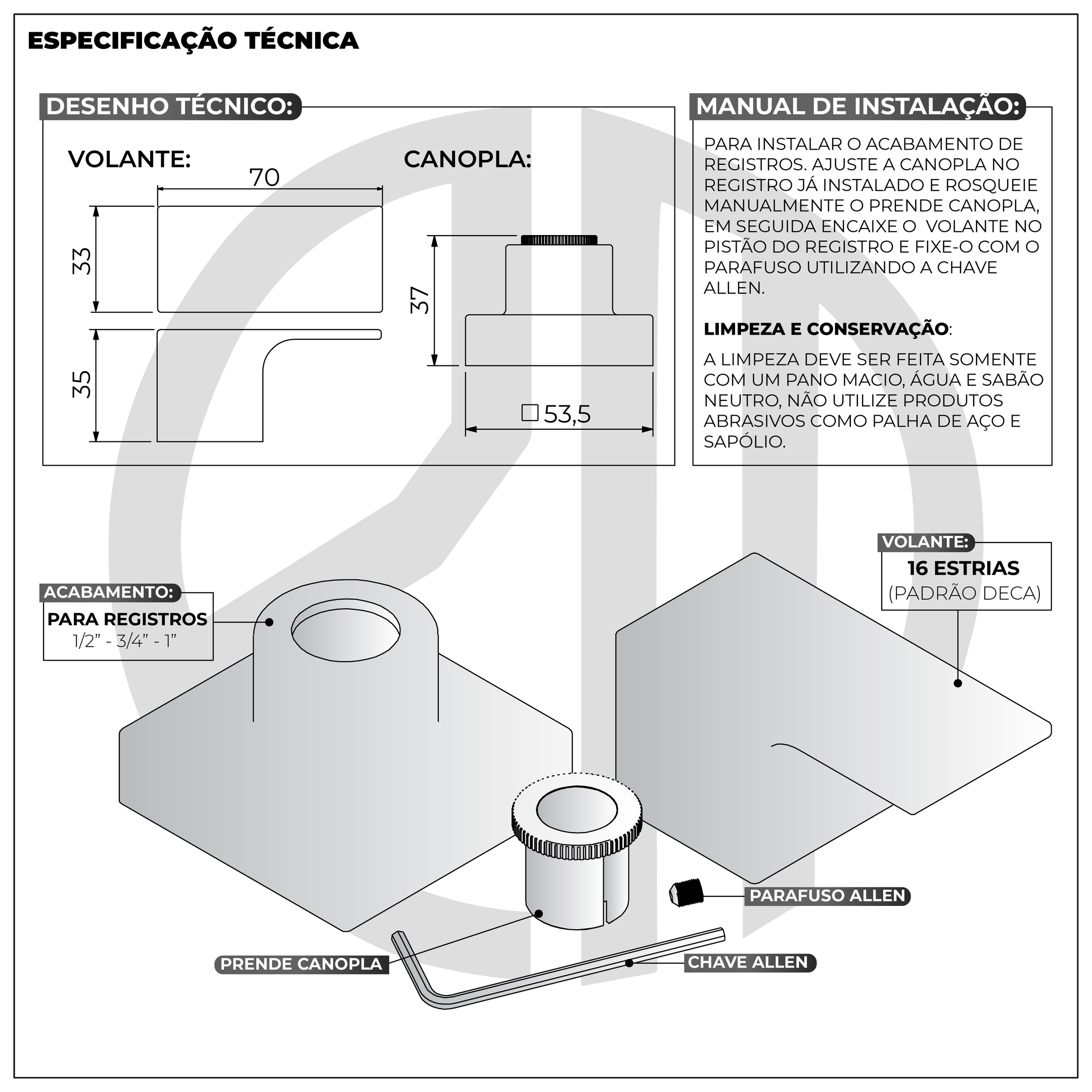 Acabamento para Registro Quadrado Alavanca Corten Chuveiro Banheiro Padrão Docol - 4