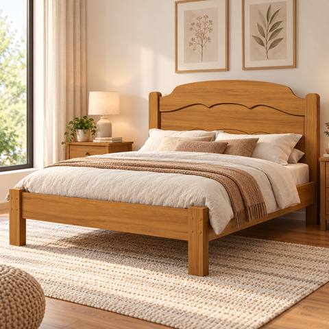 Cama de Casal MDF com Estrutura Reforçada e Estrado de Madeira Basoto 145x198cm Nature