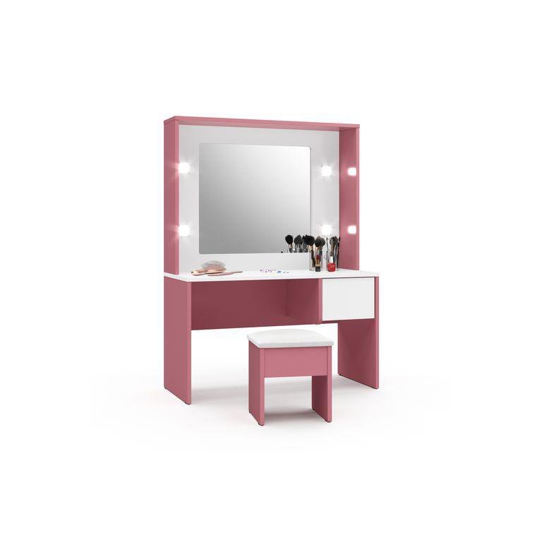 Penteadeira Infantil Diana Led e Banqueta Rosa/branca Ofertamo