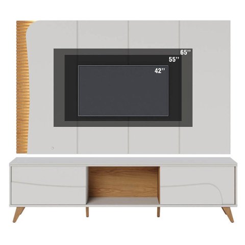 Rack Bancada e Painel Amalfi para Tv até 65 Polegadas com Pés de Madeira Off White Freijó Colibri