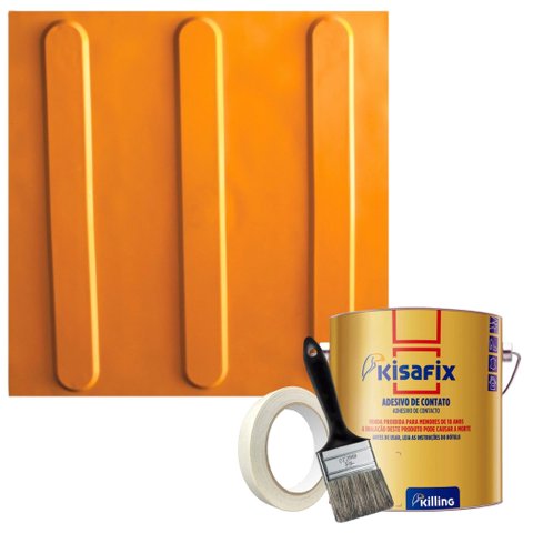 Kit 10 Pisos Tátil Direcional Amarelo Pvc 25x25cm / Fita Crepe / Pincel / Cola Kisafix 750g