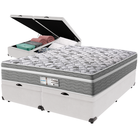 Cama Box Baú e Colchão Evolution Molas Ensacadas Queen Probel: Branco