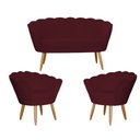 Ver imagem 1 de Kit Namoradeira + 2 Poltronas Decorativa Pétala Suede Marsala Pés Madeira Mz Decor
