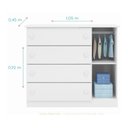 Ver imagem 3 de Kit Quarto Infantil Bebê Livia Cômoda 4 Gavetas E Guarda Roupa 4 Portas 2 Gavetas Com Detalhe Branco