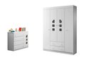 Ver imagem 1 de Kit Quarto Infantil Bebê Livia Cômoda 4 Gavetas E Guarda Roupa 4 Portas 2 Gavetas Com Detalhe Branco
