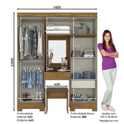 Guarda Roupa Camarim 6 Portas e 2 Gavetas com Banco Nature/off White - Móveis Briz - 6 Guarda Roupa Camarim 6 Portas e 2 Gavetas com Banco Nature/off White - Móveis Briz - 6