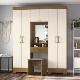 Guarda Roupa Camarim 6 Portas e 2 Gavetas com Banco Nature/off White - Móveis Briz - 2 Guarda Roupa Camarim 6 Portas e 2 Gavetas com Banco Nature/off White - Móveis Briz - 2