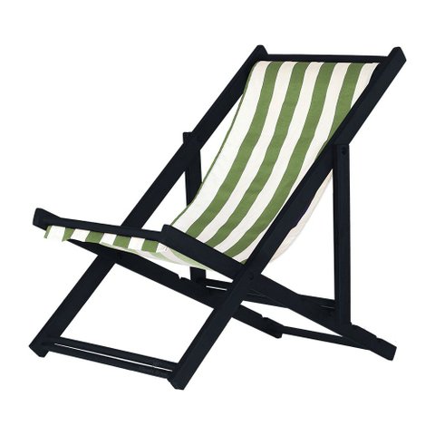 Espreguiçadeira Dobrável s/B Madeira Maciça Black com Tecido Listrado Verde/Branco