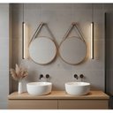Ver imagem 1 de Kit 2 Espelhos Redondo Adnet Decorativo Suspenso com Alça 50cm + Suporte Cobre com Alça Preta