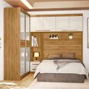 Ver imagem 4 de Guarda Roupa Modulado Casal 2 Portas de Correr com Cabeceira - Freijó/Offwhite