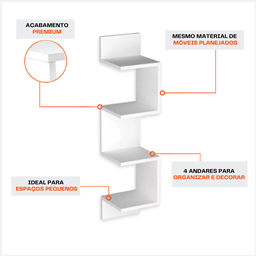 Nicho Prateleira de Canto Parede Suspensa Guardar Livros Objetos Decorativos Mdf Branco - 8 Nicho Prateleira de Canto Parede Suspensa Guardar Livros Objetos Decorativos Mdf Branco - 8