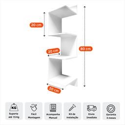 Nicho Prateleira de Canto Parede Suspensa Guardar Livros Objetos Decorativos Mdf Branco - 4
