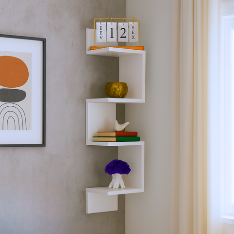 Nicho Prateleira de Canto Parede Suspensa Guardar Livros Objetos Decorativos MDF Branco