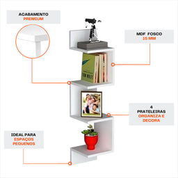 Nicho Prateleira de Canto Parede Suspensa Guardar Livros Objetos Decorativos Mdf Branco - 7