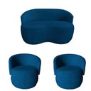Ver imagem 2 de Kit Namoradeira + 2 Poltronas Decorativa Beatriz Orgânica Couro Azul Marinho