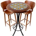 Ver imagem 1 de Conjunto Mesa Madeira Azulejo 60cm - Bistrô Fixa 98cm + 2 Banquetas 73 - Natural - Anos Dourados