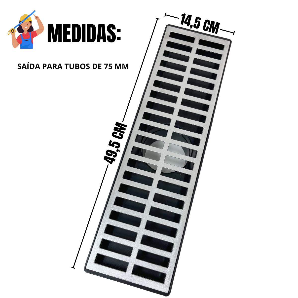 Ralo de Escoamento de Chuva Alumínio 15x50 Saída 75mm - 3