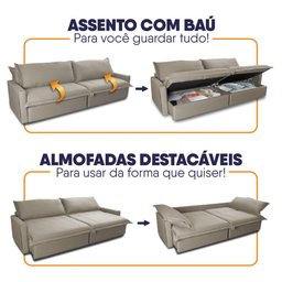 Sofá Cama Baú Ravello sem Caixa 2,26m Linho 3 Lugares - 4