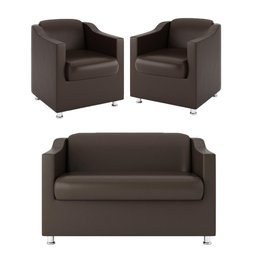 Kit Sofá Namoradeira Reforçada Tilla + 02 Poltronas Recepção Cor:marrom - 1