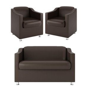 Kit Sofá Namoradeira Reforçada Tilla + 02 Poltronas Recepção Cor:marrom