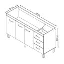 Ver imagem 5 de Balcão Gabinete para Pia Carina 140cm Cor Branco sem Tampo