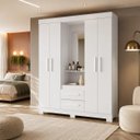 Ver imagem 1 de Guarda-Roupa Solteiro com Espelho 4 Portas 2 Gavetas Nt 6055 Branco / Rosa Notável Móveis