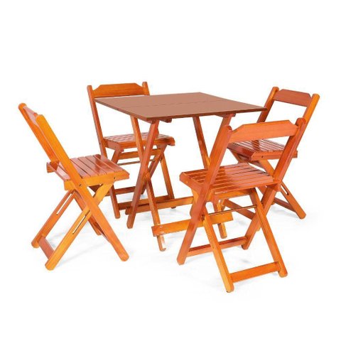 Jogos Conjuntos Mesa Bar Dobrável Madeira 70 x 70 com 4 Cad. Mel - m.B Móveis