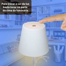 Luminária Abajur Mesa Led Touch Dimerizável S/ Fio Portátil Branco - 4