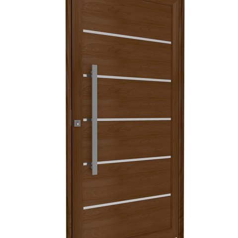 Porta de Alumínio Pivotante Lambri 215cm x 105cm Friso e Puxador de 80cm Lucasa Ideale Marrom