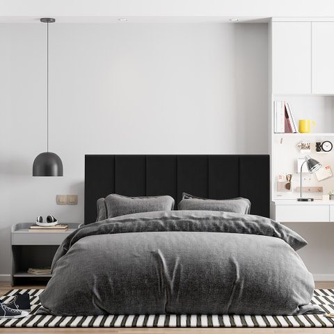 Cabeceira Painel Riscada Estofada para Cama de Casal 1,40 - Preto