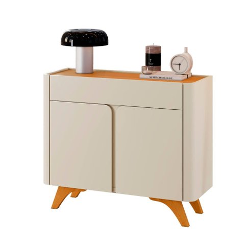 Buffet Aros 2 Portas Pés Madeira Maciça Off White/ Naturalle