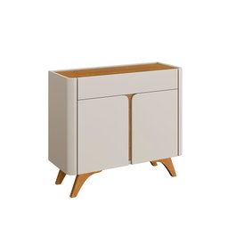 Buffet Aros 2 Portas Pés Madeira Maciça Off White/ Naturalle - 3