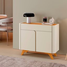 Buffet Aros 2 Portas Pés Madeira Maciça Off White/ Naturalle - 9