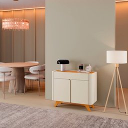 Buffet Aros 2 Portas Pés Madeira Maciça Off White/ Naturalle - 10