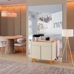 Buffet Aros 2 Portas Pés Madeira Maciça Off White/ Naturalle - 2