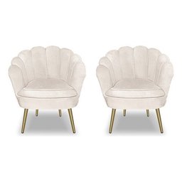 Kit 2 Poltronas Pétala Luxo Pés Dourado Veludo Bege para Lash Designer Bz Home Decor - 2