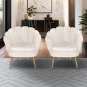 Ver imagem 1 de Kit 2 Poltronas Pétala Luxo Pés Dourado Veludo Bege para Lash Designer Bz Home Decor