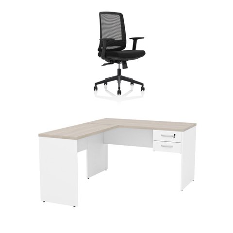 Mesa de Escritório em L 120x60cm com Gaveta + Cadeira Ergonômica Reclinável